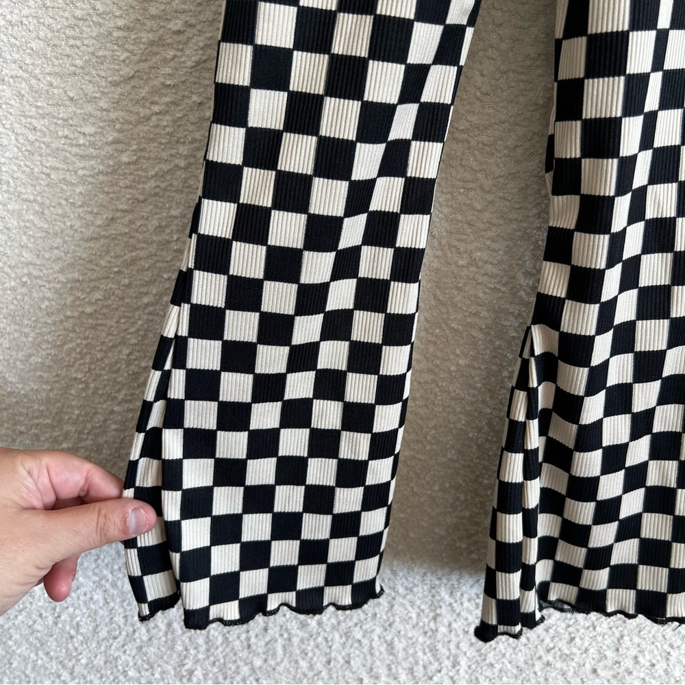 Girls Checkered Bell Bottom Flare Ribbed Pants Size 5 Years - Picture 10 of 12